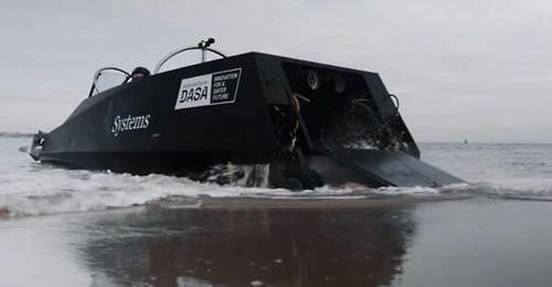 A screenshot showing the scaled demonstrator beached during testing.
