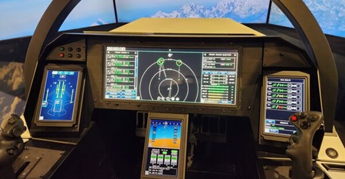 Collins Aerospace's sixth-generation cockpit demonstrator as seen at the Navy League Sea-Air-Space global maritime exposition in April 2024.