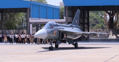 The first production Tejas Mk 1A, from the IAF's initial order of 83 aircraft (placed in 2021), prepares for take-off from the Hindustan Aeronautics Limited airport in Bangalore on 28 March 2023.