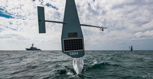 Two US Navy Saildrone Explorer USVs take part in maritime security operations in the Arabian Sea in early 2023.