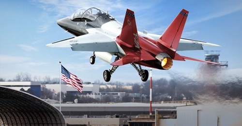 An undated photo of the USAF Boeing T-7A Red Hawk jet trainer. The USAF is delaying its Milestone C decision for the programme because of parts shortages, initial design delays, and additional testing required due to discovery of aircraft wing rock.