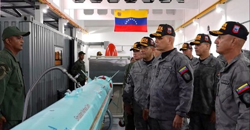 Venezuelan Defence Minister Vladímir Padrino López inspects a CM-90 anti-ship missile.