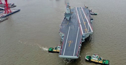 China's third aircraft carrier, seen here as it embarked on its maiden sea trials on 1 May 2024.