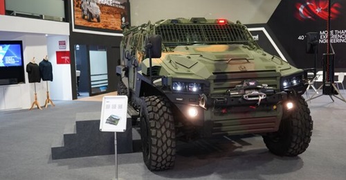 The NMS 4×4, displayed at the DSA 2024 exhibition, features a V-shaped monocoque body. The vehicle has the capacity to carry 11 personnel.