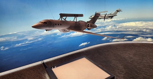 A model of the Saab GlobalEye AEW&C aircraft at Saab headquarters in Stockholm.