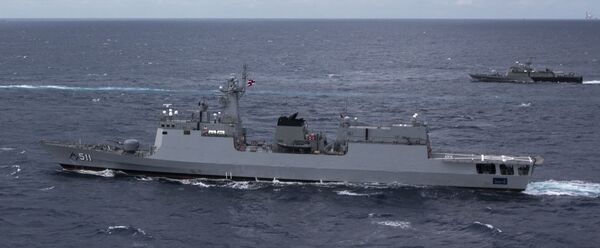 The Royal Thai Navy's lead Pattani-class OPV, HTMS 
        
        , seen here during an exercise in the South China Sea.