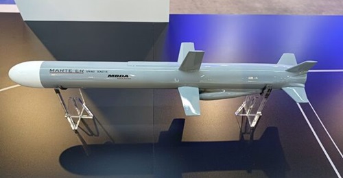 A subscale model of the Marte ER anti-shipping missile that will equip the Romanian Naval Forces' H215M helicopters.