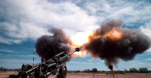 An M777 155 mm Howitzer fires at Yuma Proving Ground's Kofa Firing Range.