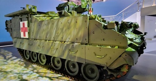 The AMPV (seen here in the M1284 Medical Evacuation variant) made its international debut at DSEI in September 2023. Following this, it is planned to be offered to the Romanian army as a potential candidate for an upcoming IFV procurement programme.