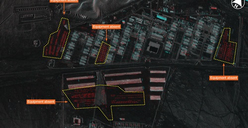 Umbra imagery shows a departure of PLAGF equipment from the Rutog garrison. The SAR product is a composite of two images, with equipment absent in the 13 May image illustrated in red.