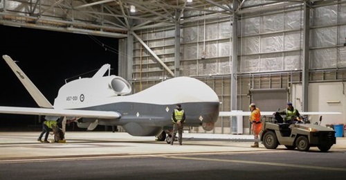 The first RAAF Northrop Grumman MQ-4C Triton arrives at its new hangar at RAAF Base Tindal in the Northern Territory on 16 June 2024.