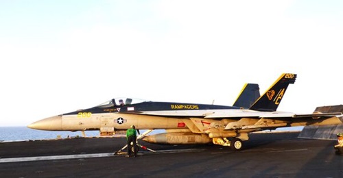 The US Navy is using aircraft carrier USS 
        
        's air wing to counter unmanned threats in the Red Sea.