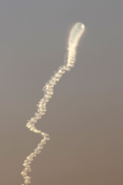 A suspected North Korean missile flight wake is observed at Yantai, China, on June 26. North Korea's official news agency KCNA said the test was aimed at securing MIRV capability.