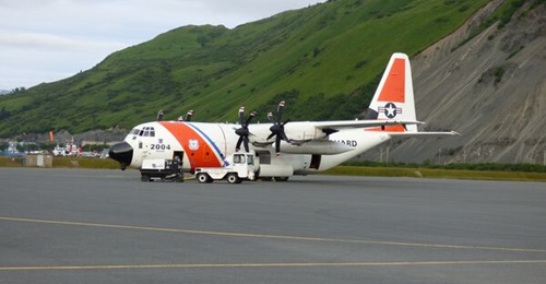 The USCG relies on Kodiak-based C-130s, like the one pictured here, for Arctic patrols. An HC-130J sighted Chinese naval vessels recently in the Bering Sea.