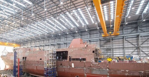 Images released by Babcock in February 2024 showing progress being made on the hullform and superstructure of the future HMS 
        
         at its shipyard in Rosyth, Scotland.
