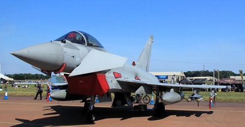 An RAF Eurofighter Typhoon seen at the Royal International Air Tattoo ahead of the Farnborough International Airshow 2024. The CEO of the consortium that makes the aircraft has made the case for the UK buying additional airframes.