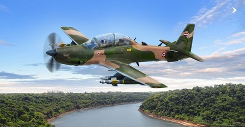 An artist's rendition of an Embraer A-29 Super Tucano in Paraguayan markings.
