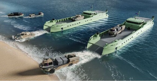 A computer-generated visualisation of how the Littoral Manoeuvre Vessel - Medium (LMV-M) would be utilised.