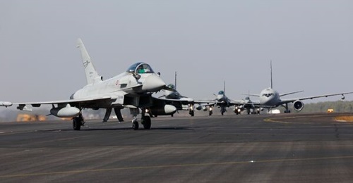 The Italian Air Force deployed four Eurofighter F-2000 Typhoons in Australia during Exercise 'Pitch Black' 2024. This photograph of the four aircraft was taken on 5 July 2024, when the force arrived at RAAF Base Darwin.