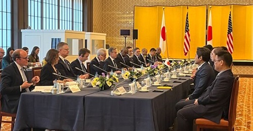 Members of the US-Japan '2 2' Security Consultative Committee hold bilateral security talks in Tokyo on 28 July 2024.