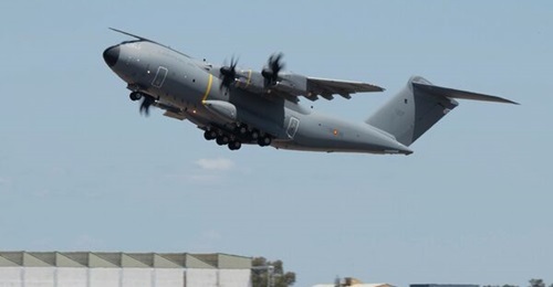 The 100th A400M departs the Seville final assembly line for the Spanish Air Force base at Zaragoza.