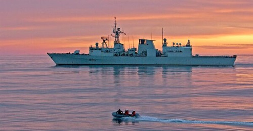 The Royal Canadian Navy's HMCS 
        
         sails in the Atlantic in 2005.