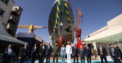 , the Ukrainian Navy's second Mazepa-class corvette, is pictured at its launch ceremony on 1 August.