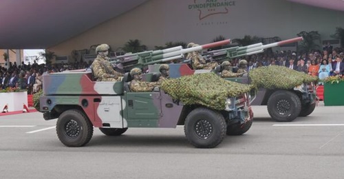 Two of the CS/SM1 self-propelled mortars that were paraded by Cote d'Ivoire's special forces on 7 August.
