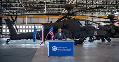Polish Deputy Prime Minister and Minister of National Defence Wladyslaw Kosiniak-Kamysz signs for 96 AH-64E Apache Guardian attack helicopters on 13 August 2024, making Poland the largest operator of the type after the United States.