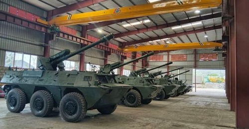 WZ551 APCs that have been converted into self-propelled guns/howitzers inside a shed that is almost certainly at the Defence Engineering Industry Corporation near Bishoftu.
