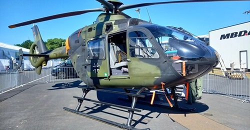 A German Army Airbus H145M helicopter seen here at ILA 2022. Indonesia has ordered four units of the five-bladed variant of the aircraft for its air force training requirements.