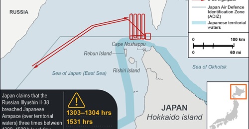 A Russian Ilyushin Il-38 breached Japanese airspace on 23 September on three separate occasions, according to the Japan (MoD).