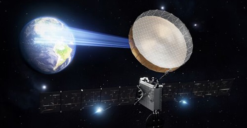 An artist's rendering of Astranis' Omega geosynchronous orbit satellite.