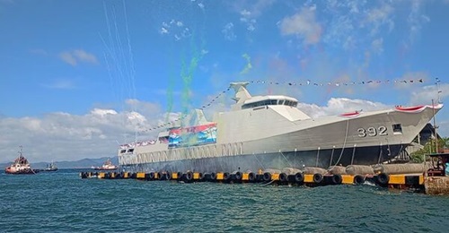 The second 90 m OPV ordered for the Indonesian Navy from PT Daya Radar Utama, seen here at its launch ceremony.