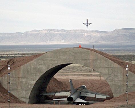 An SDB moments before impacting a hardened aircraft shelter during testing. Ukraine, which already employs the small glide bomb, is to receive additional units under an FMS deal announced by the US DoD.