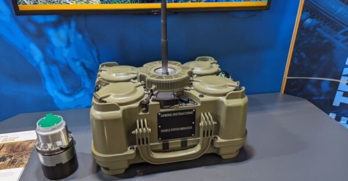 The XM204 anti-tank mine, with bare submunition, shown at Eurosatory in June 2024.