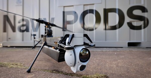 The NavyPODS programme has already prototyped a number of different containerised capabilities. Pictured here is a remotely piloted air system used for aerial surveillance during a demonstration event in April 2022.