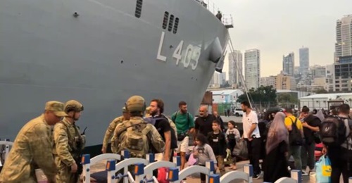 Turkish Landing Ship Tank TCG 
        
         (L 403) helps evacuate people from Beirut on 10 October 2024.