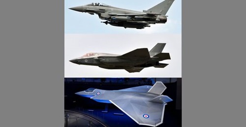A fourth-generation Typhoon FGR4, fifth-generation F-35B Lightning, and concept model of a sixth-generation GCAP Tempest. All three UK combat air programmes face tough choices in the years ahead, amid tight budgets and expanding threats.