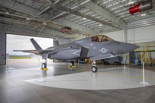 A F-35B as seen on 10 June 2021 at Lockheed Martin's production facility in Fort Worth, Texas. The company is finalising a plan for stabilising F-35 deliveries over the next 4-5 years following disruptions in 2020-21 due to Covid-19. (Lockheed Martin)