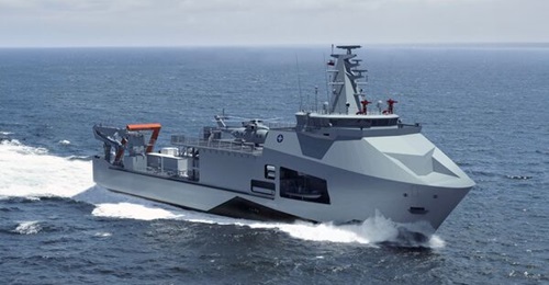 Artist's impression of the Polish Navy's future first submarine rescue ship in the Ratownik programme.