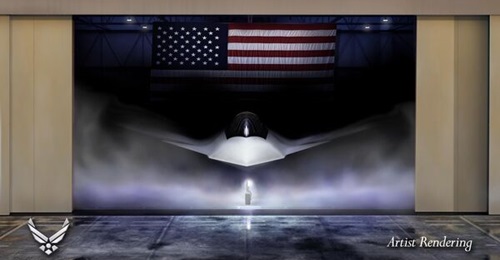 A graphical representation of the Boeing F-47, announced as winner of the USAF's NGAD contest in March 2025. The aircraft will have a range of over 1,000 n miles, according to USAF Chief of Staff General David Allvin.