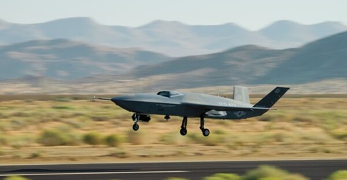 The first GA-ASI YFQ-42A lifts off from a southern California airfield. Collins' Sidekick CMA is intended to enable autonomous collaboration between large numbers of unmanned platforms such as the YFQ-42A, and manned aircraft.
