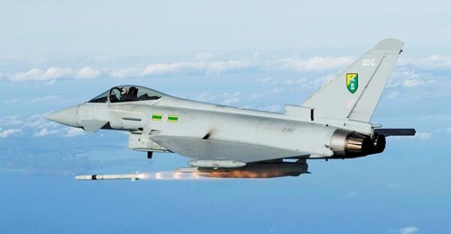A file photo of an RAF Eurofighter Typhoon launching an ASRAAM missile. An official has confirmed that four successful air-to-air engagements have been conducted over the Middle East in the past 18 months.