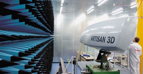 An Artisan 3D radar antenna in the test chamber at the BAE Systems Cowes site.
