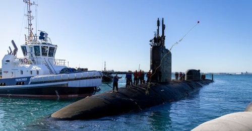 USS 
        
         is shown here at Fleet Base West in Rockingham, Australia. The AUKUS agreement strengthens submarine collaboration for Australia, the UK, and the US.