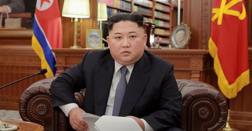 North Korean leader Kim Jong-un during a speech broadcast on state TV on 1 January 2019. Kim warned that Pyongyang “might be compelled to explore a new path” if Washington does not ease the sanctions imposed against the country.