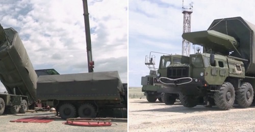 An UR-100N UTTH ICBM system equipped with the Avangard HGV before installation into a silo launcher.