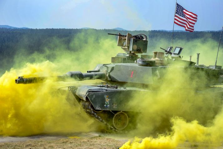 US soldiers in an M1 Abrams tank compete in the Strong Europe Tank Challenge at the Grafenwoehr training area in Germany in June 2018. The US Army will field Rafael’s Trophy APS on its Abrams tanks. (US Army)
