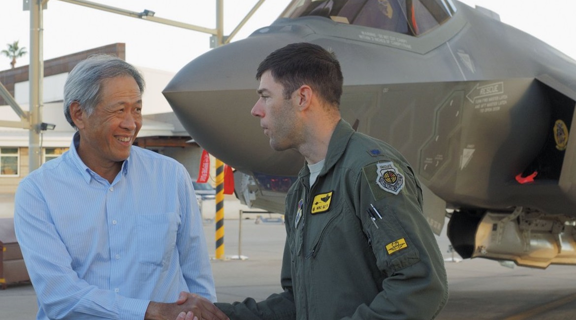 Singapore's defence minister, Ng Eng Hen, receives a briefing on the conventional take-off and landing F-35A at Luke Air Force Base, Arizona, on the sidelines of Exercise 'Forging Sabre' in December 2015. The country has announced that it has selected ...